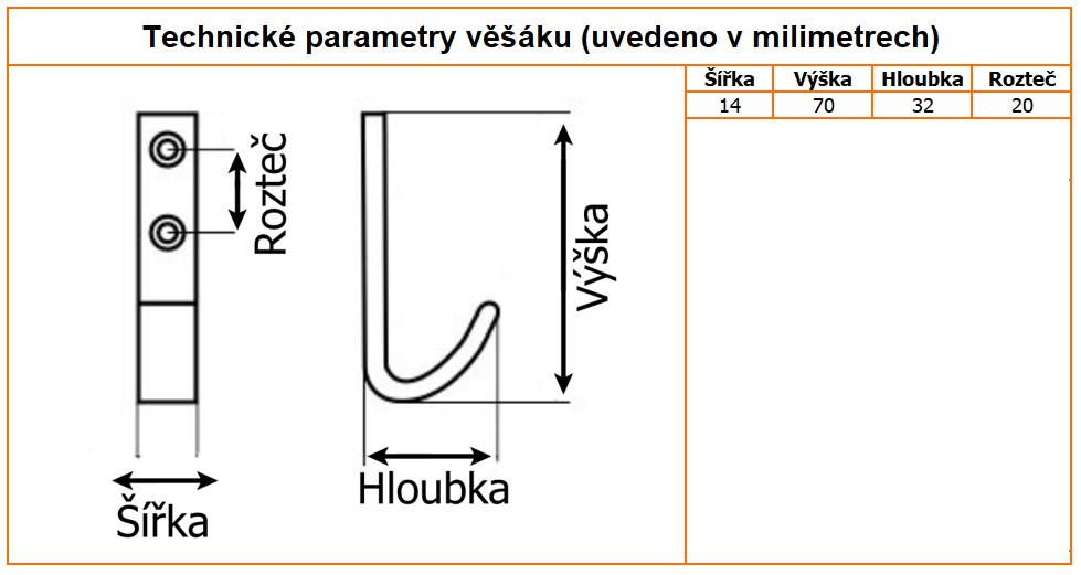 nabytkovy vesak slim maly technicke parametry